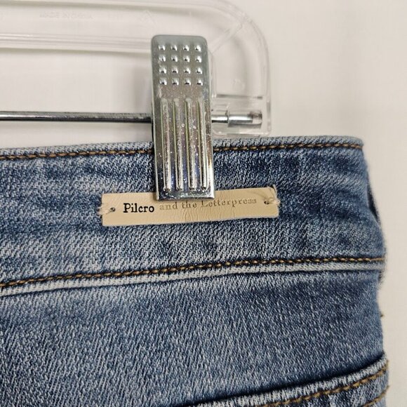 ANTHROPOLOGIE PILCRO Bell Bottom Jeans MEDIUM Wash BLUE w Floral Lace size 30 - Picture 10 of 10